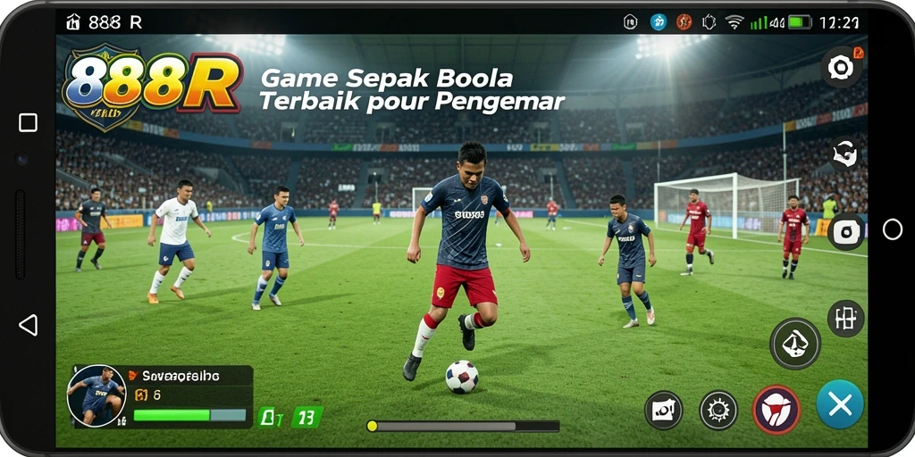 Screenshot gameplay 888R menampilkan aksi seru dalam pertandingan sepak bola.