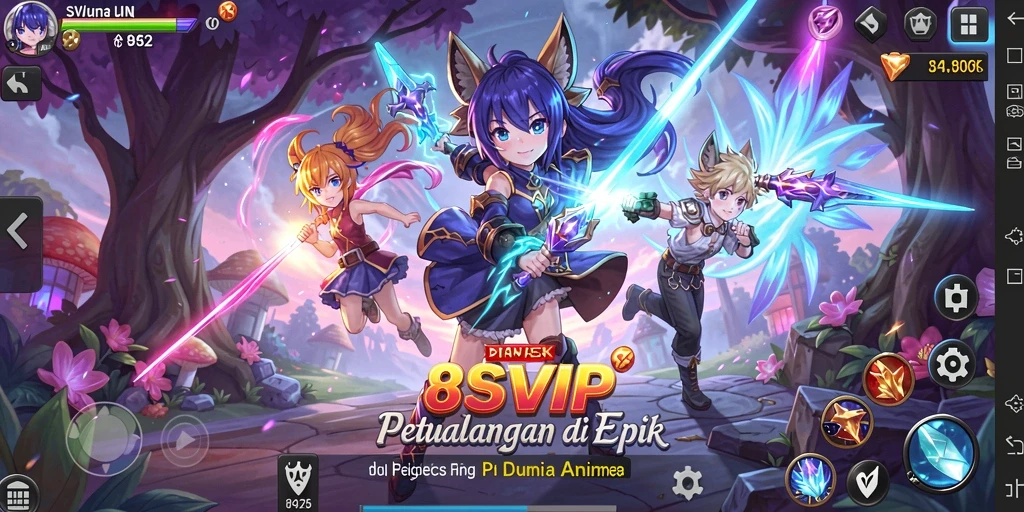 Screenshot gameplay menunjukkan karakter anime dalam pertarungan seru.
