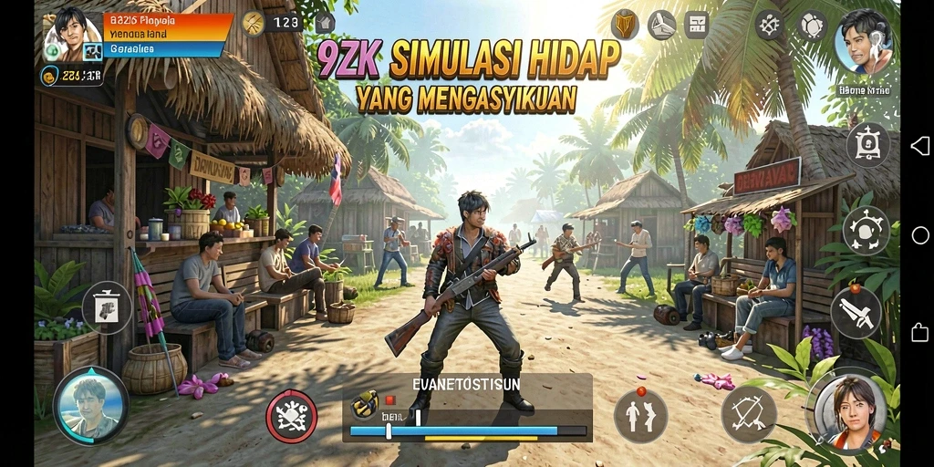 Tangkapan layar utama menunjukkan interaksi seru dalam gameplay Simulation.