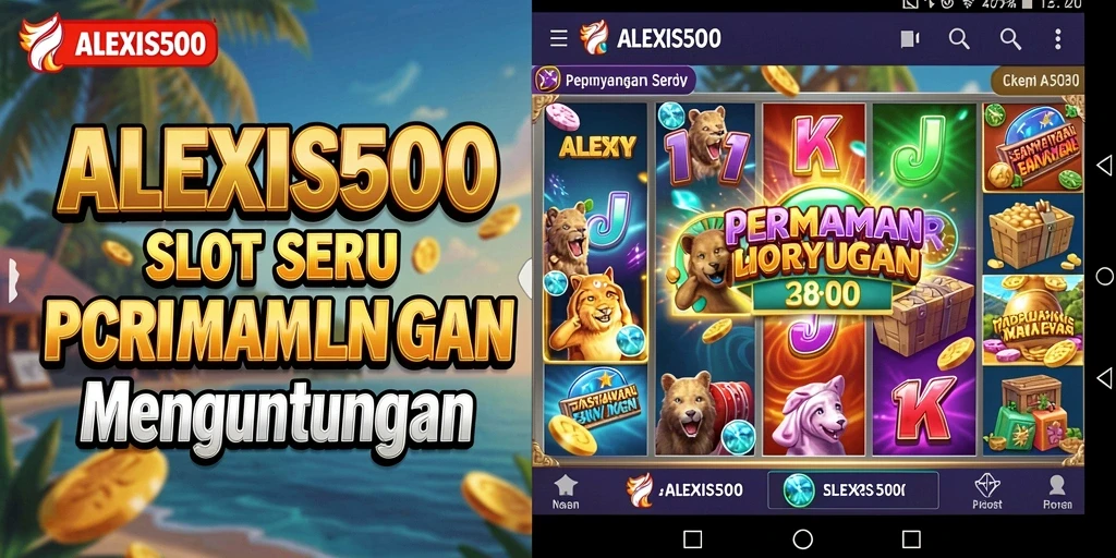 Tampilan gameplay ALEXIS500 yang menarik dengan mesin Slot berwarna-warni.