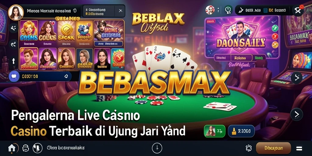 Screenshot gameplay <strong>BEBASMAX</strong> menunjukkan dealer langsung dan suasana kasino yang mendebarkan.