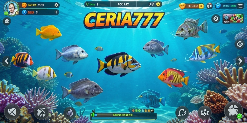 Tampilan gameplay seru di CERIA777 dengan aksi menembak ikan.