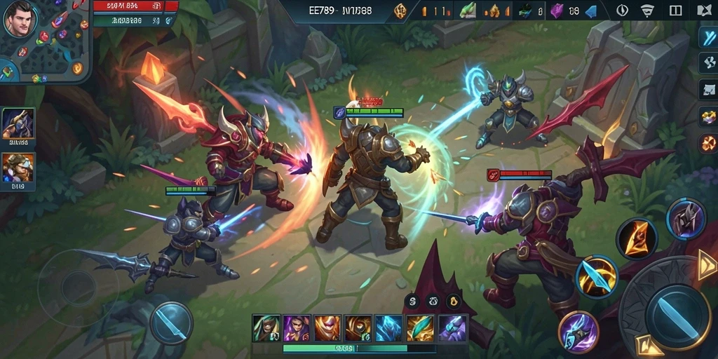 Screenshot gameplay seru dari EE789 menampilkan aksi pertarungan tim.