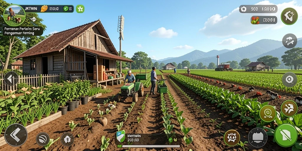 Screenshot gameplay JKTWIN yang menunjukkan aktivitas pertanian yang seru.
