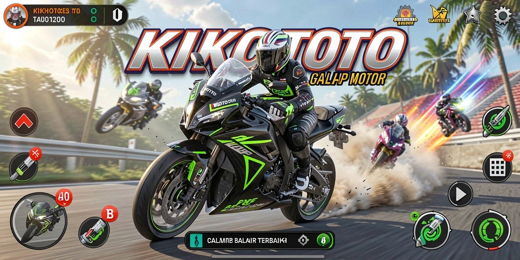 Tampilan gameplay KIKOTOTO dengan aksi balap motor yang mendebarkan.
