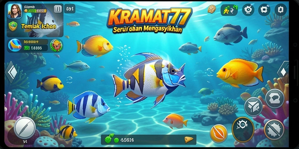 Tampilan gameplay KRAMAT77 dengan grafis yang menawan dan ikan beragam.