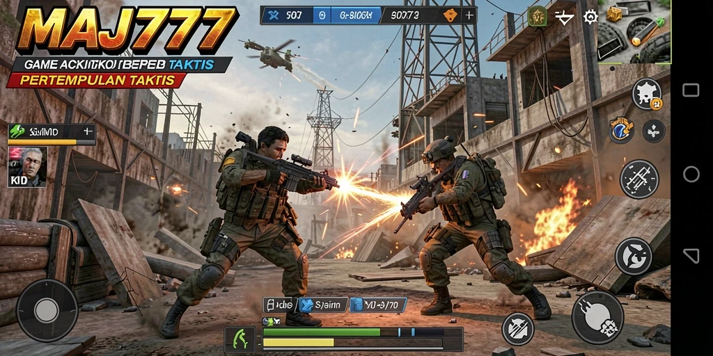 Tampilan gameplay MAJ777 dengan aksi pertempuran taktis yang intens.