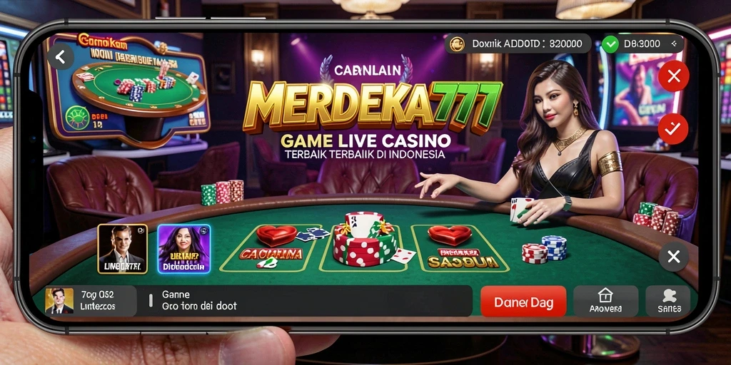 Tampilan gameplay MERDEKA777 dengan dealer profesional di Live Casino.