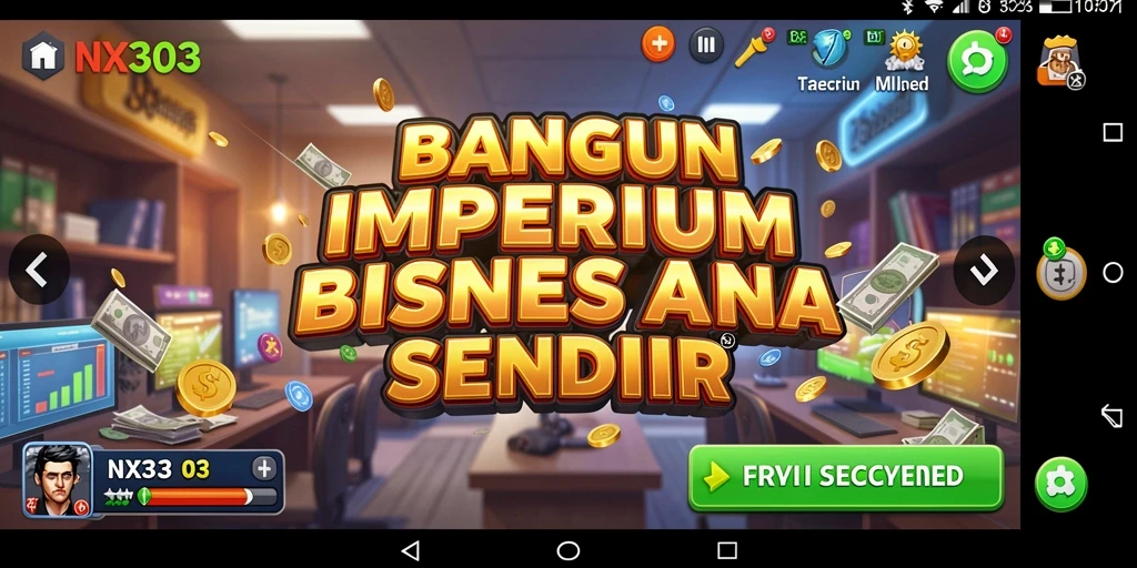 Tampilan gameplay NX303 dengan pengelolaan bisnis yang menarik.