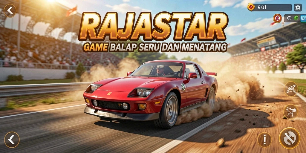 Tampilan gameplay yang mendebarkan dalam RAJASTAR saat balapan.