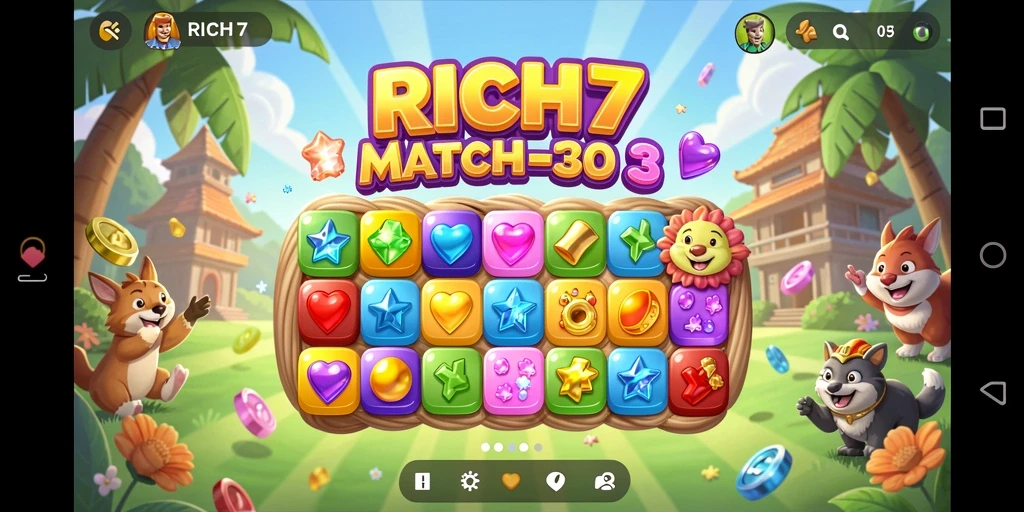 Screenshot gameplay RICH7 menunjukkan momen seru mencocokkan item.