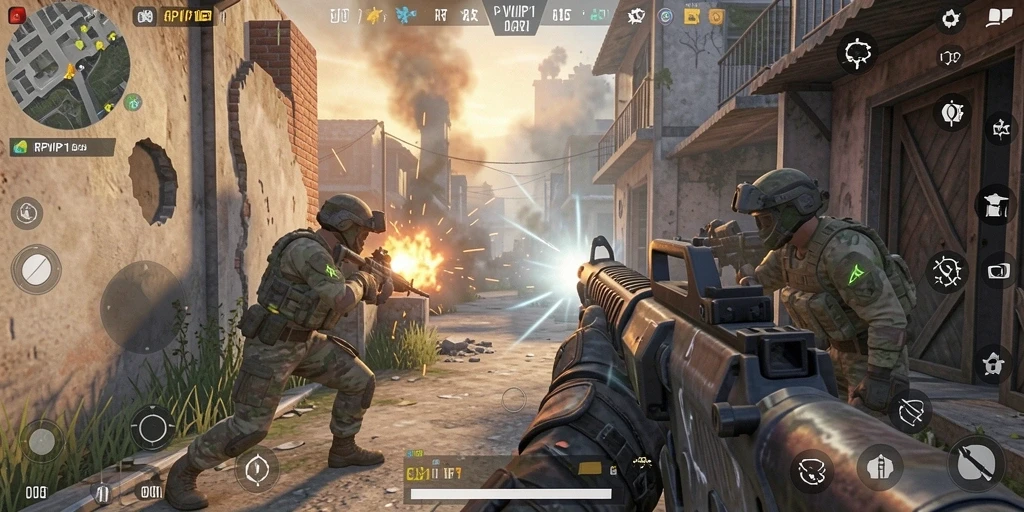 Tangkapan layar dari gameplay mendebarkan RPVIP1 dengan aksi tembak-menembak intens.