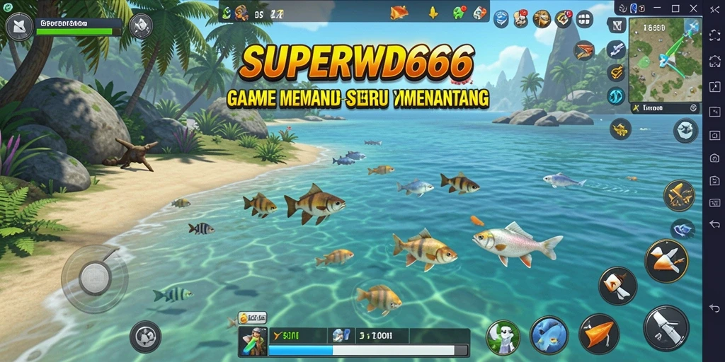 Screenshot gameplay SUPERWD666 yang menampilkan aksi memancing yang seru.