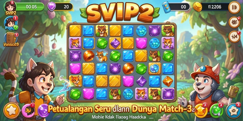 Tangkapan layar permainan SVIP2 dengan momen seru mencocokkan permata.