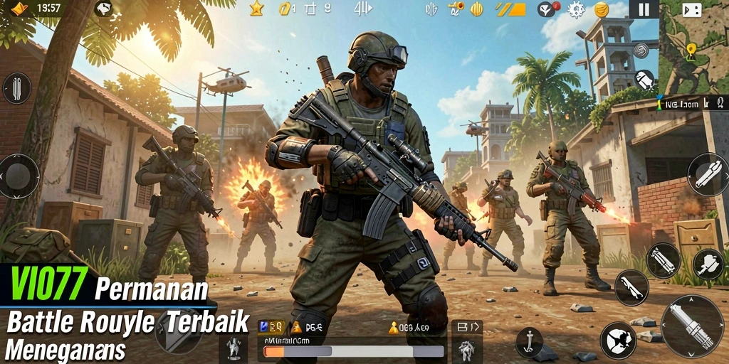 Gameplay seru VIO77 dalam pertempuran Battle Royale yang intens.