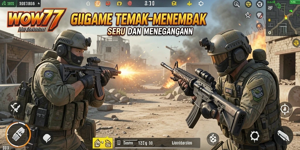 Screenshot WOW77 menunjukkan aksi tembak-menembak yang intens dalam mode TPS.